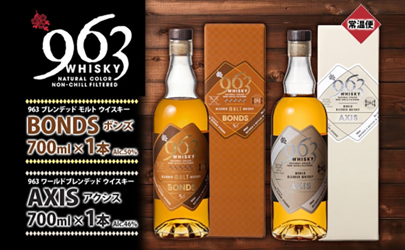 ブレンデッドウイスキー 963 ボンズ×アクシスセット 700ml 各1本 お酒 酒 アルコール 原酒 樽 熟成 AXIS オリジナル ハイボール 宅飲み 晩酌 ウィスキー ギフト 人気 常温 送料無料 福島県南酒販 福島県 郡山市