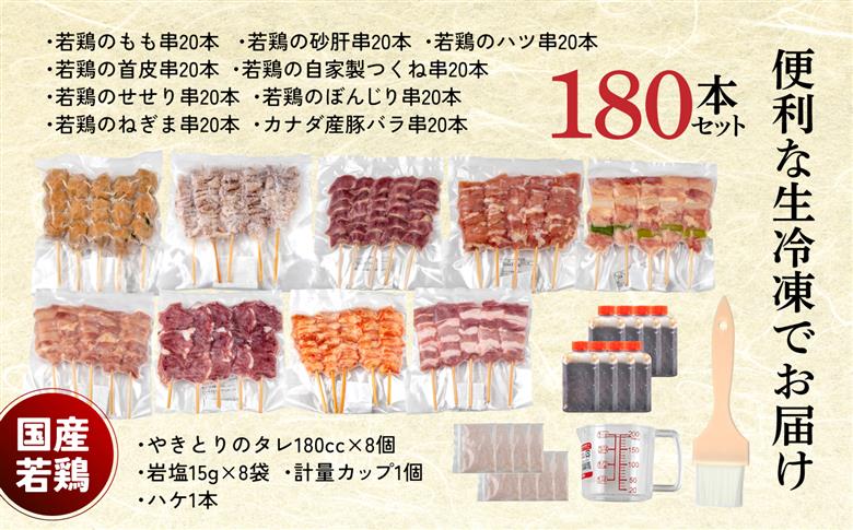 やきとり十八番　焼鳥食べ比べセット（180本） | 焼鳥 食べ比べ セット 大容量 国産若鳥 もも串 砂肝串 ハツ串 首皮串 つくね串 秘伝のタレ セントラルキッチン 真空冷凍 焼き鳥パーティー BBQ 家呑み ギフト 贈答品 福島県いわき市 地元専門店 ありがとうカンパニー まとめ買い ホットプレート対応 おうち居酒屋 | BB111-180s 食べ比べセット（180本）