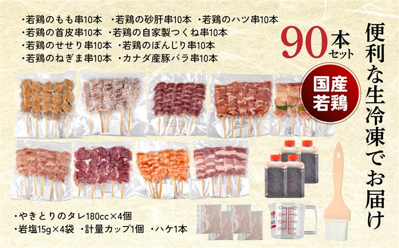 やきとり十八番　焼鳥食べ比べセット（90本） | 焼鳥 食べ比べ セット 大容量 国産若鳥 もも串 砂肝串 ハツ串 首皮串 つくね串 秘伝のタレ セントラルキッチン 真空冷凍 焼き鳥パーティー BBQ 家呑み ギフト 贈答品 福島県いわき市 地元専門店 ありがとうカンパニー まとめ買い ホットプレート対応 おうち居酒屋 | BB111-90s 食べ比べセット（90本）