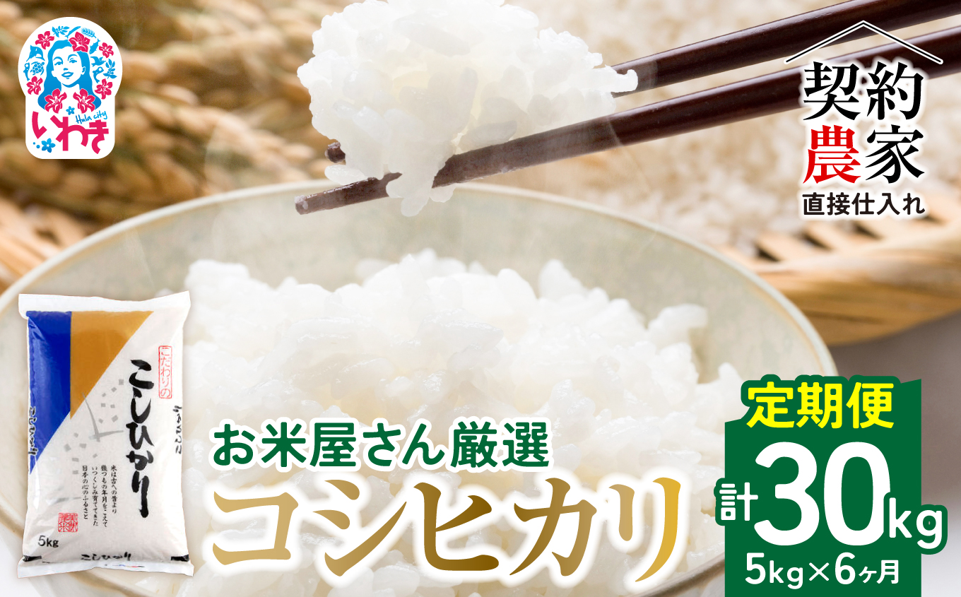 【定期便6回】【契約農家直接仕入れ米】福島県いわき市産「コシヒカリ」精米5kg（計30kg）令和7年産 （おいしい炊き方ガイド付き） | 福島県産米 いわき市産米 東北 南東北 米どころ 米所 米処 白米 生米 精米済み こしひかり 令和7年産  | BB033-t6 【定期便6回】精米5kg（計30kg）