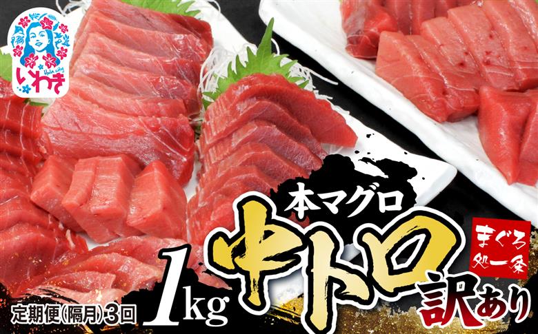 【定期便/隔月/計3回】訳あり 本マグロ 中トロ 1kg | まぐろ マグロ 中トロ 約6～8人前 本まぐろ 解凍レシピ付 鮪 海鮮丼 刺身 寿司 鉄火丼 （計3kg）【DG007-tk3】 【定期便/隔月/計3回】