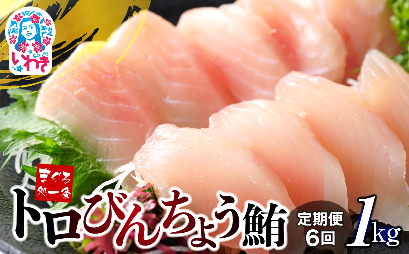 【定期便/計6回】トロびんちょう鮪1kg（500g×2パック）（計6kg）【DG015-t6】|選べる 回数 定期便 ｜ マグロ まぐろ 刺身 ねっとりとした食感の びんトロ！ 解凍レシピ付 可食部ほぼ100％ 【定期便/計6回】
