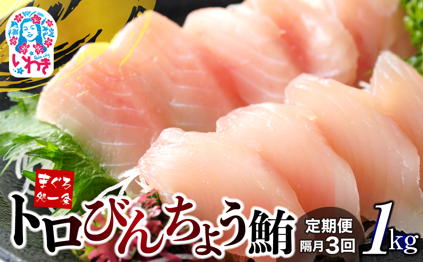 【定期便/隔月/計3回】トロびんちょう鮪1kg（500g×2パック）（計3kg）【DG015-tk3】|選べる 回数 定期便 ｜ マグロ まぐろ 刺身 ねっとりとした食感の びんトロ！ 解凍レシピ付 可食部ほぼ100％ 【定期便/隔月/計3回】