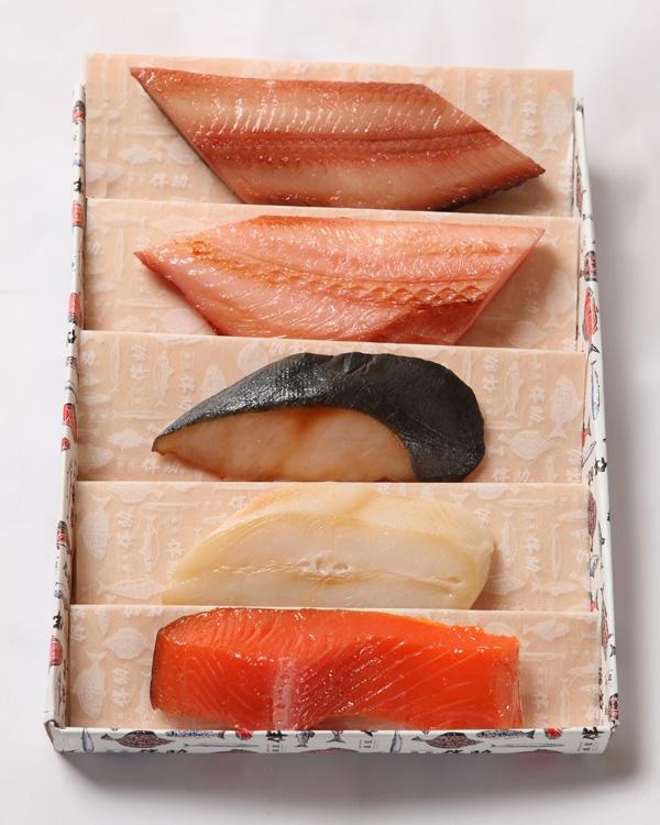 干物切身詰合せB（５種５枚：シマホッケ・赤魚・カラスカレイ・銀たら・トラウト）