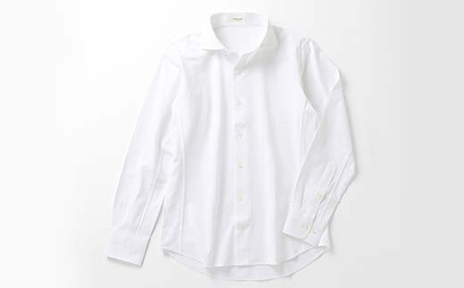 白河市の縫製工場が縫い上げる逸品！宇宙心地シャツ ヘリンボーン ワイドカラー 【ホワイト】レギュラーフィット【L】  F24R-008