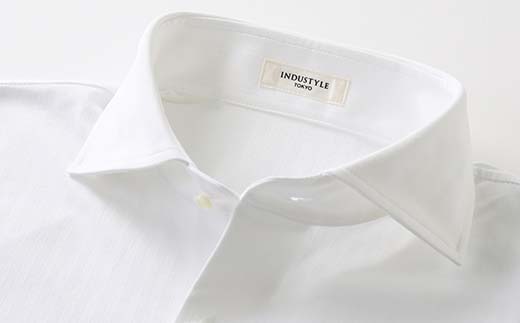 白河市の縫製工場が縫い上げる逸品！宇宙心地シャツ ヘリンボーン ワイドカラー 【ホワイト】レギュラーフィット【L】  F24R-008