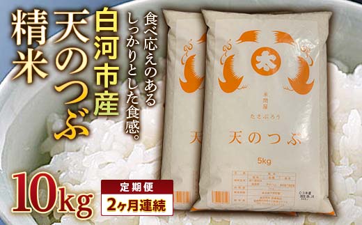 ＜定期便＞白河市産天のつぶ精米10kg×2ヶ月連続 米 お米 コメ ごはん ご飯 食品 F25R-021