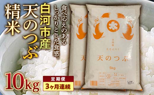 ＜定期便＞白河市産天のつぶ精米10kg×3ヶ月連続 米 お米 コメ ごはん ご飯 食品 F25R-022