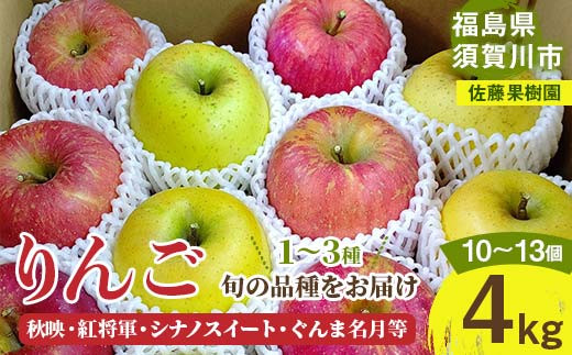 りんご ＜佐藤果樹園＞ 4kg 10～13個 1～3種類 F7X-0218