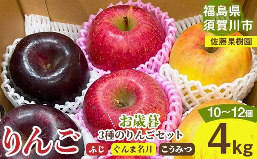 りんご ＜佐藤果樹園＞ 御歳暮 3種のりんごセット 4kg 10～12