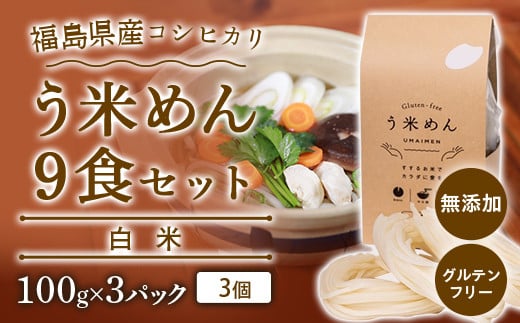 コシヒカリ白米 う米めん 9食セット 無添加 グルテンフリー