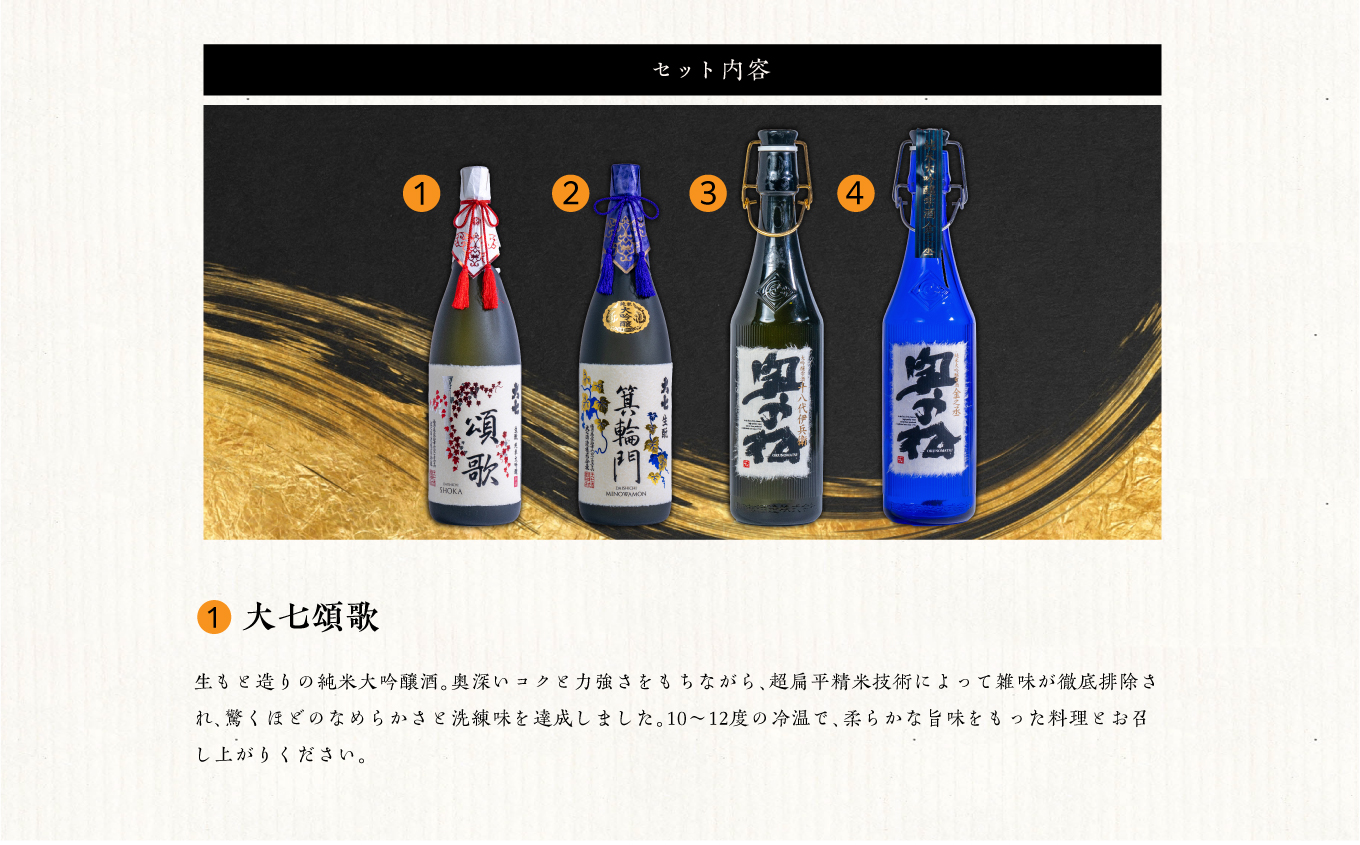 二本松堪能セット「頌歌「箕輪門」「金之丞」「十八代伊兵衛」1800ml×合計4本【道の駅安達】