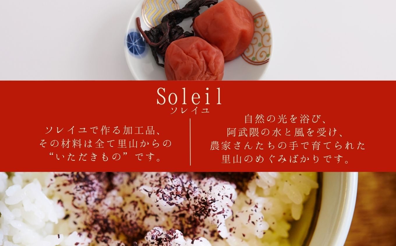 天日干し梅干と赤しそふりかけのセット（梅干1袋×2個、ふりかけ1袋）【Soleil（ソレイユ）】