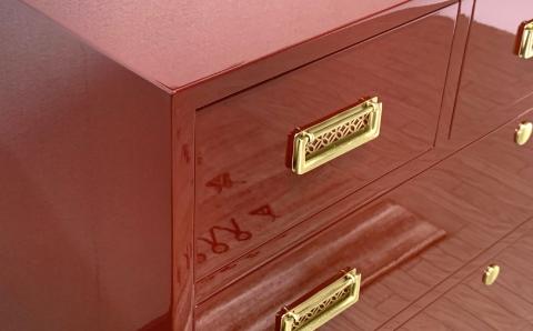 桐モダンチェスト 90巾三の三 古代朱 〈創業明治2年、田中家具謹製〉二本松伝統家具 【田中家具】