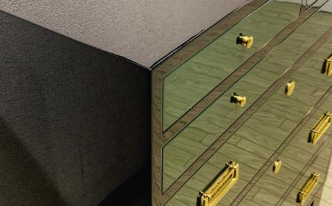 桐モダンチェスト 75巾四の二 グリーン&ブラック【田中家具】