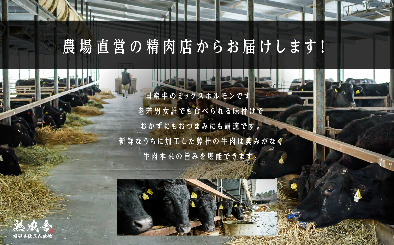 二本松熟成牛 味付きミックスホルモン 1kg（500g×2袋）【有限会社エム牧場】