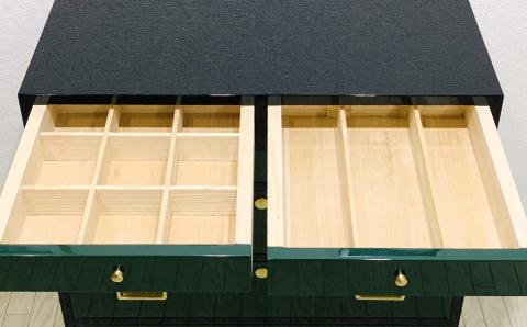 桐モダンチェスト 75巾四の二 グリーン&ブラック【田中家具】