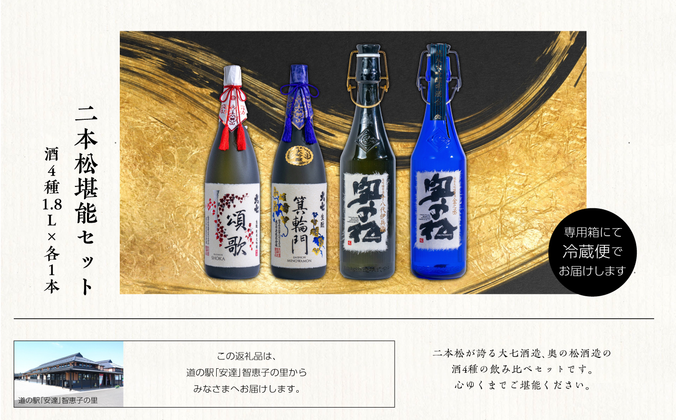 二本松堪能セット「頌歌「箕輪門」「金之丞」「十八代伊兵衛」1800ml×合計4本【道の駅安達】