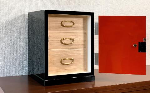 朱塗手許箪笥 城家飾り 朱と黒 〈創業明治2年、田中家具謹製〉二本松伝統家具 【田中家具】