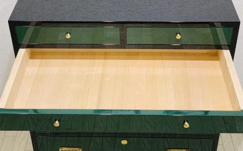桐モダンチェスト 75巾四の二 グリーン&ブラック【田中家具】