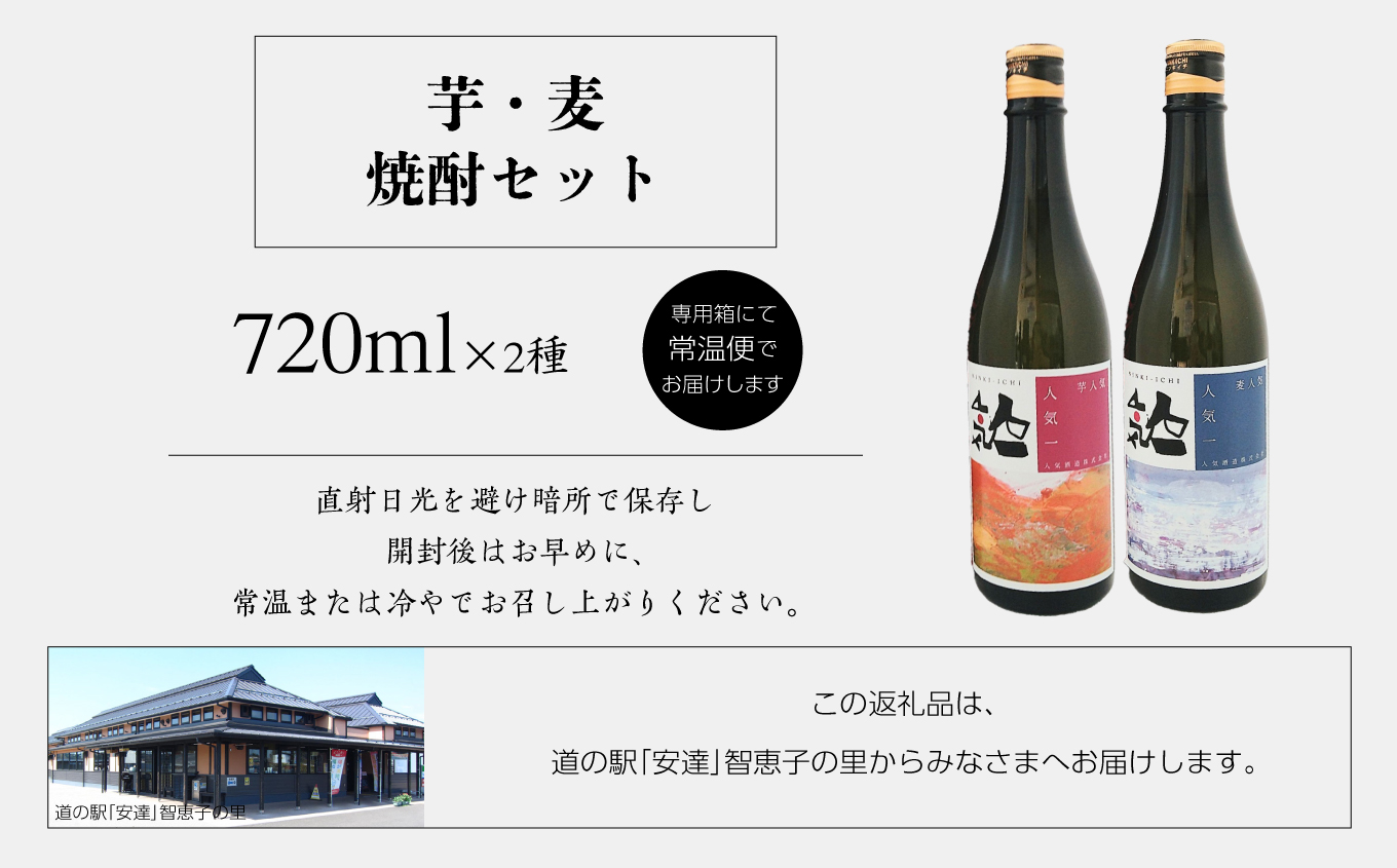 人気酒造「芋・麦焼酎セット 」 720ml×2種【道の駅安達】