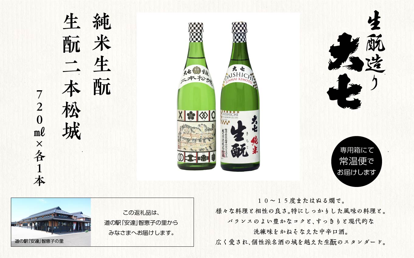 大七酒造「純米生もと・生もと二本松城」720ml×各1本【道の駅「安達」智恵子の里】