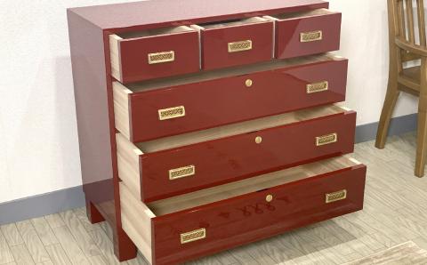 桐モダンチェスト 90巾三の三 古代朱 〈創業明治2年、田中家具謹製〉二本松伝統家具 【田中家具】