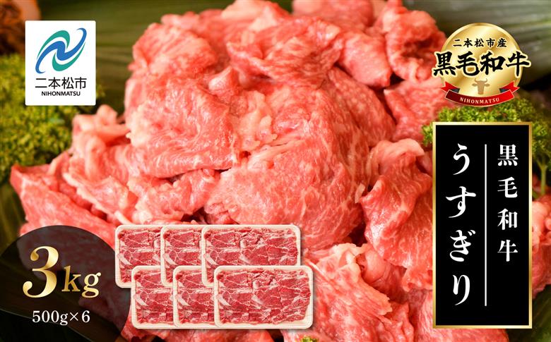 福島県二本松市産 黒毛和牛 うすぎり 3kg(500g×6パック)【株式会社コーシン】