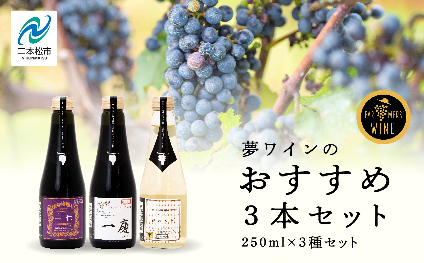 ＼年内発送可能！／夢ワインのおすすめ3本セット 250ml×3本【ふくしま農家の夢ワイン株式会社】