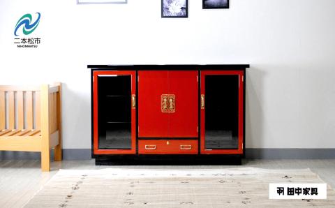 45朱塗リビングボード 朱と黒 UV漆 〈創業明治2年、田中家具謹製〉二本松伝統家具 【田中家具】