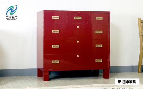 桐モダンチェスト 90巾三の三 古代朱 〈創業明治2年、田中家具謹製〉二本松伝統家具 【田中家具】