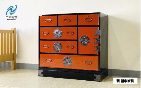 30朱塗チェスト 片開下一 朱と黒 〈創業明治2年、田中家具謹製〉二本松伝統家具 【田中家具】