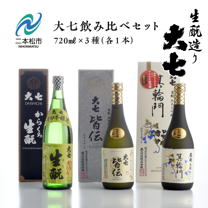 大七飲み比べセット 「生もと純米大吟醸」「純米吟醸」「辛口生もと」720ml×3種[道の駅安達]