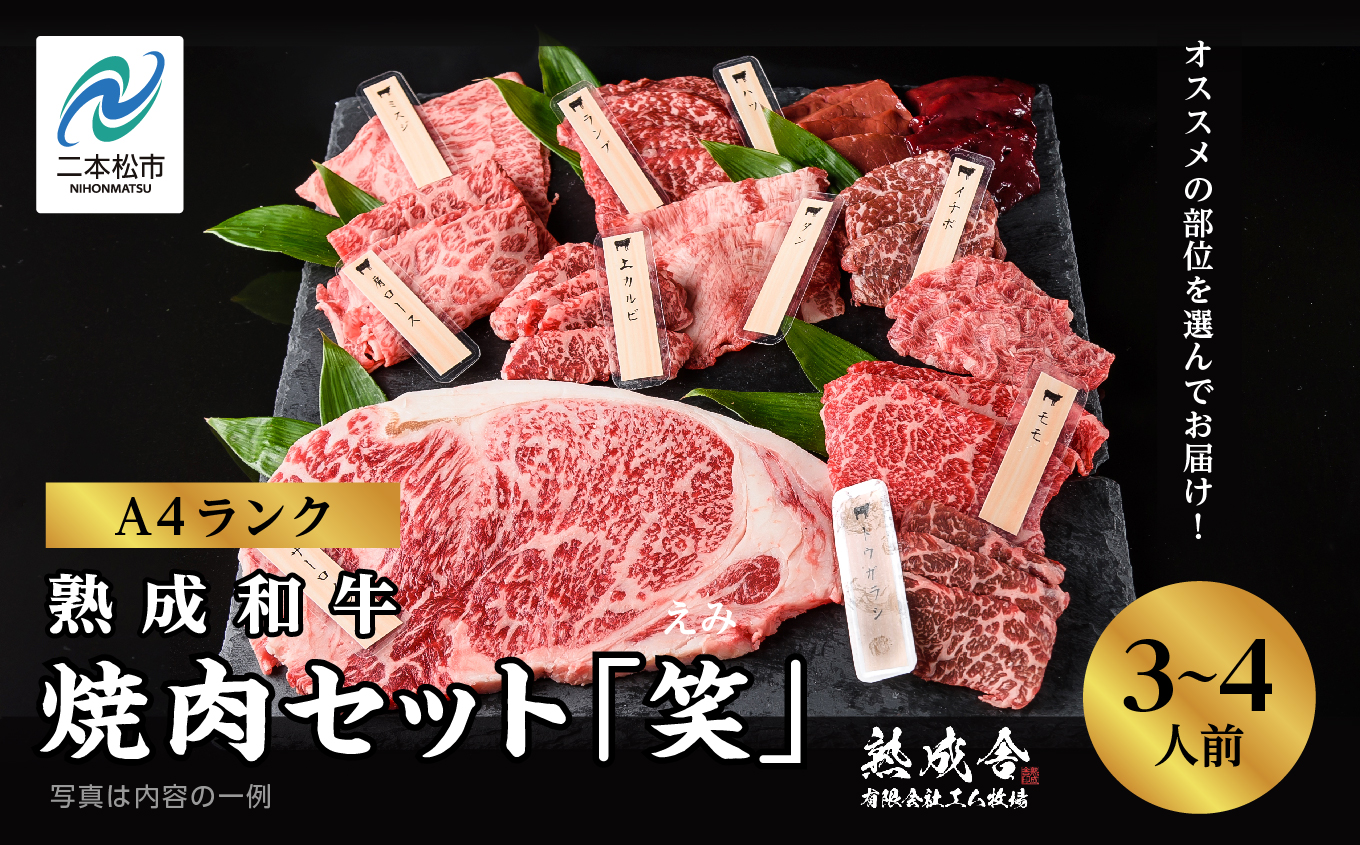 [黒毛和牛]熟成和牛 焼肉セット 笑 (えみ)[エム牧場]