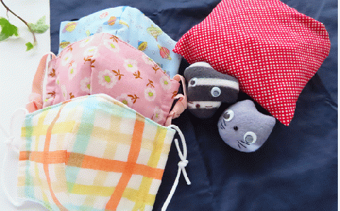 『みゃーこ』と『こーじ』がついてる！手作りエコバック＆子ども用マスク【思いやり型返礼品】 マスク エコバッグ マイバッグ 手作り こども用 福島県 田村市