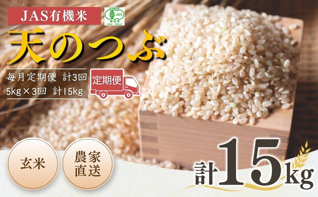 【毎月定期便】 JAS有機米 天のつぶ 玄米 5kg×3回 令和7年産 | 根本有機農園【53870-002-15】