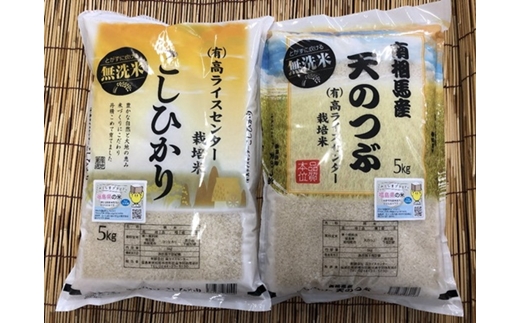 令和7年産米 無洗米 コシヒカリ+天のつぶ 10kg(5kg×2種) 高ライスセンター[53845-002-01]