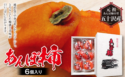 【元祖あんぽ柿の里】五十沢産 あんぽ柿 6個入り  加工品 食品 F20C-329