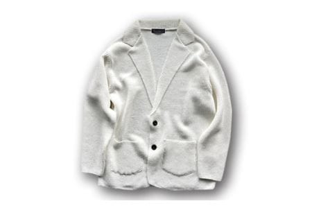 【阿部ニット】《ホワイト》片あぜ編みサマーニットジャケット（美濃和紙使用）LLサイズ  メンズファッション メンズ 服 ファッション F20C-428