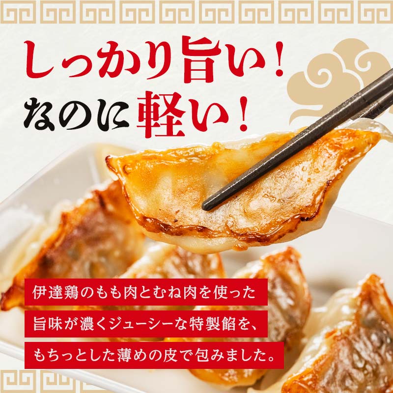 旨味たっぷり 伊達鶏 餃子 60個入り（12個×5パック）福島県 伊達市 東北 冷凍 銘柄鶏 ぎょうざ ギョーザ お手軽餃子 薄皮 特製あん 人気 焼くだけ 鍋 もっちり ビールのお供 夕食のおかず F21C-275