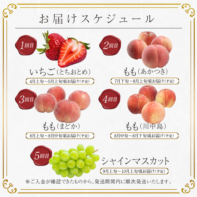 ＜2026年春から開始の定期便＞伊達なフルーツ定期便 (いちご・もも3種・ぶどう) 果物 フルーツ 苺 イチゴ 桃 モモ 葡萄 ブドウ 福島県 伊達市  F20C-485 いちご・桃3種・ぶどう
