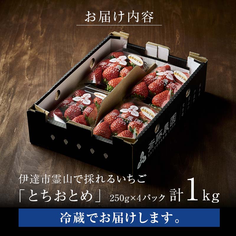 ＜2026年発送＞伊達市霊山で採れるいちご「とちおとめ」1kg （250g×4パック） イチゴ 苺 F20C-532