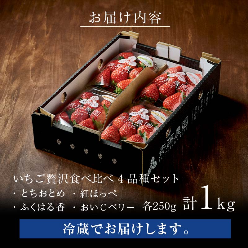 ＜2026年発送＞完熟 いちご 贅沢食べ比べ 4品種セット（1箱） とちおとめ ふくはる香 紅ほっぺ  おいCベリー イチゴ 苺 いちご F20C-533