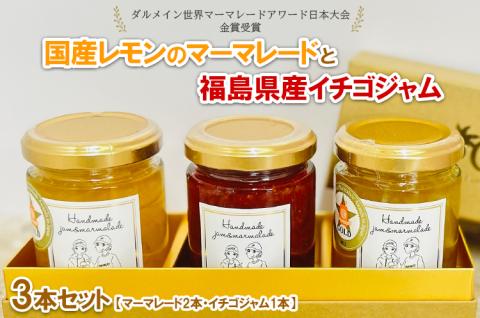 【ダルメイン世界マーマレードアワード日本大会金賞受賞！】国産レモンのマーマレードと福島県産イチゴジャム　3本セット　20個限定！ ※離島への配送不可 ※着日指定不可