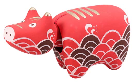 【縁起置物】青海波（せいがいは）べこ ミニ赤・青セット 野沢民芸 置物 縁起物 民芸品 F4D-1682