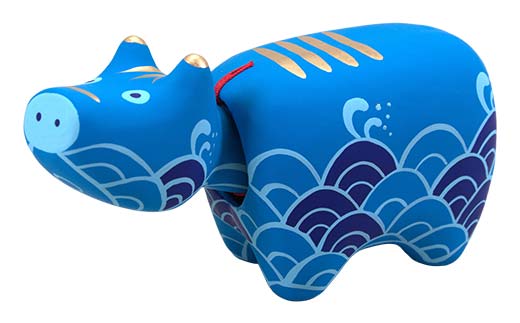 【縁起置物】青海波（せいがいは）べこ ミニ赤・青セット 野沢民芸 置物 縁起物 民芸品 F4D-1682