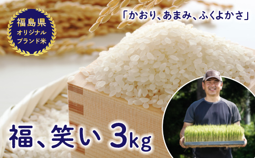 令和7年産【福島県オリジナルブランド米】 減農薬・減化学肥料栽培米「福、笑い」3kg F4D-1842