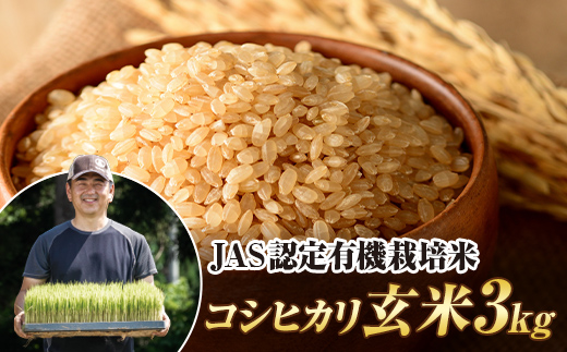 令和7年産米 JAS認定 有機栽培米 コシヒカリ 玄米 3kg 米 お米 おこめ ご飯 ごはん 福島県 西会津町 F4D-2083