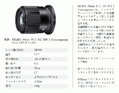 【ニコンZマウント用】SIGMA 30mm F1.4 DC DN | Contemporary