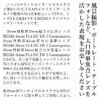 SIGMA APS-Cサイズ用 単焦点レンズ3本セット（ニコンZマウント用）